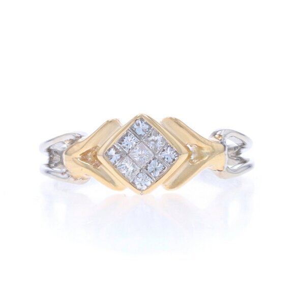 White Gold Diamond Cluster Ring - 14k Princess .33ctw - Picture 1 of 6